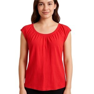 LOFT Red Cap Sleeve Scoop Neck Top Size L